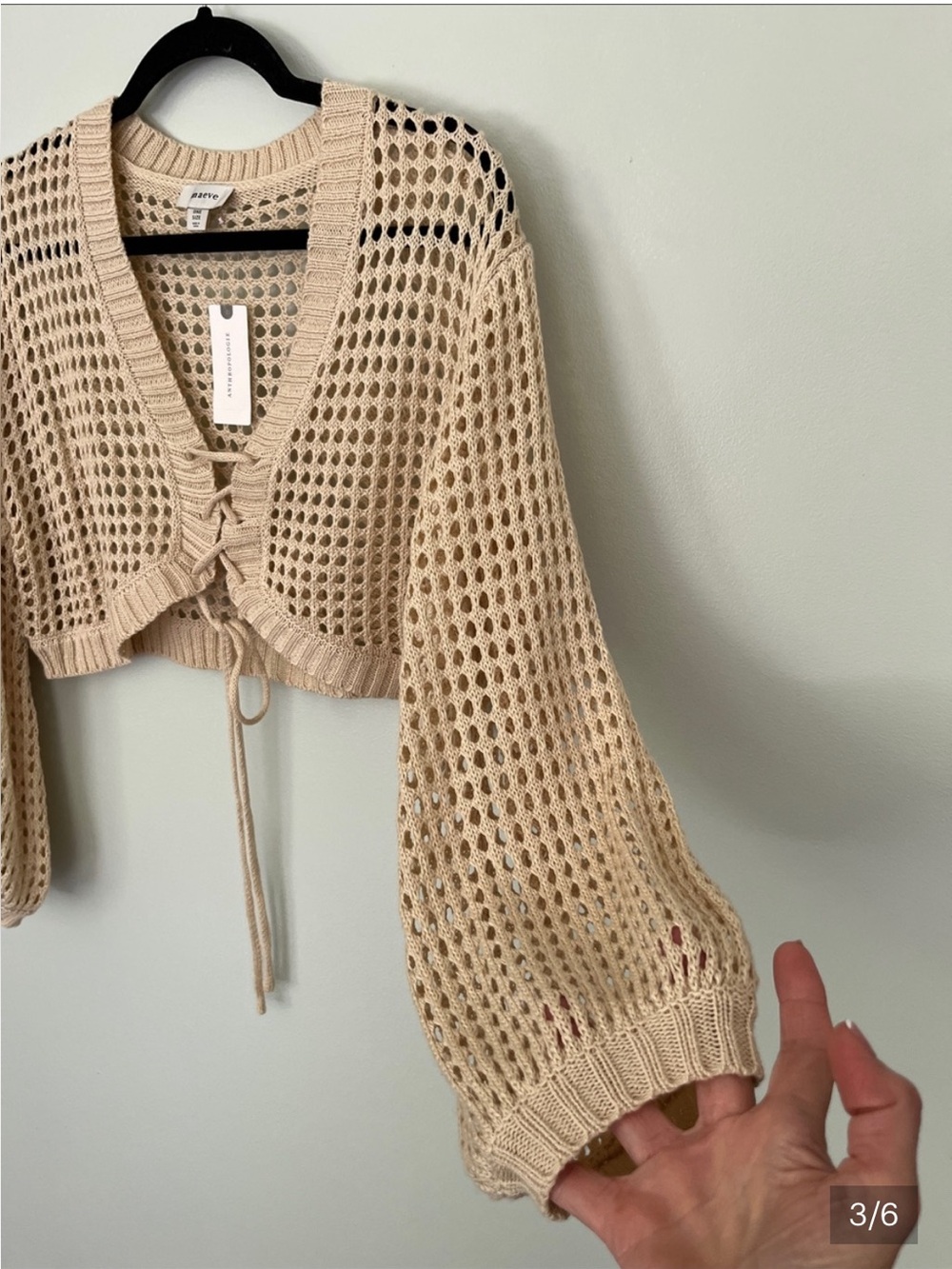 Maeve Crochet Lace-Up Cardigan Sweater - Picture 5 of 6